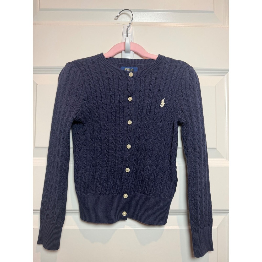Polo Ralph Lauren Girls Navy Blue Cable Knit Cardigan Sweater Size 6